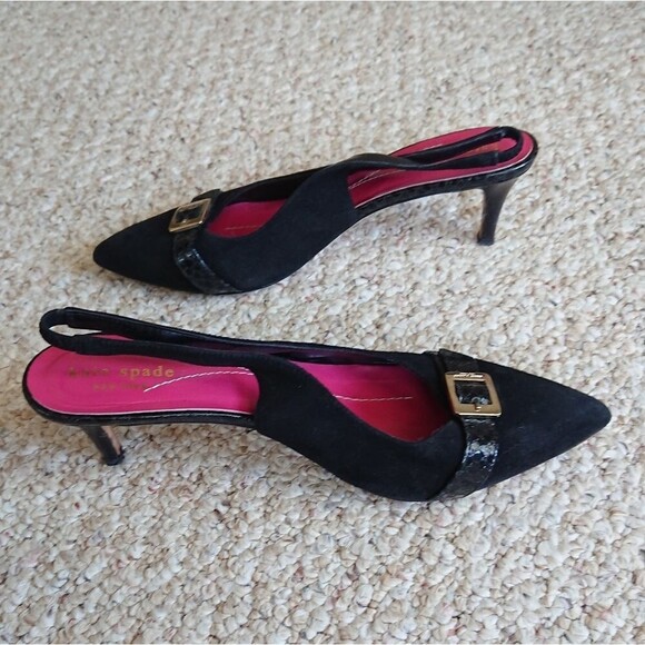 kate spade gold buckle suede leather slingback pump size 7.5B - Picture 4 of 13